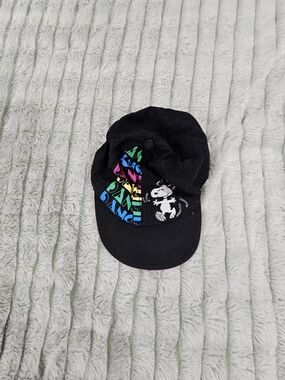 Peanuts Embroidered Snoopy Dance Spell Out Black Baseball Cap Hat Adjustable